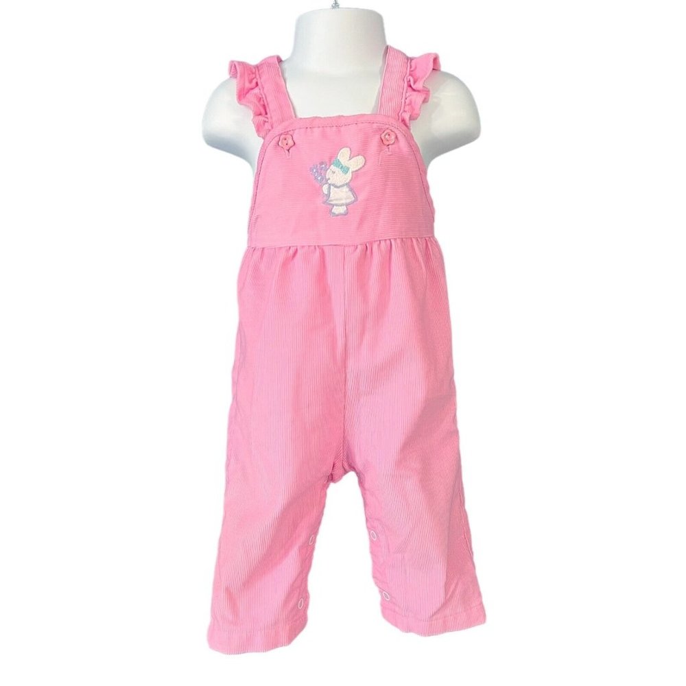 Healthtex Romper Overalls 12 Months Pink Corduroy Vintage 1980s Made in USA